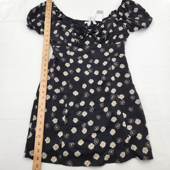 Bp. Womens Size Medium Black Daisy Floral Print Ditsy Tie Front Short Mini Dress - Picture 5 of 6